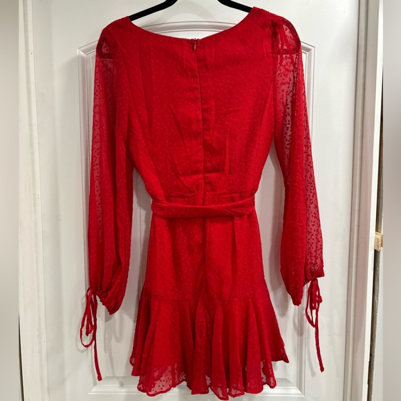 NWT Saints + Secrets Xenia Boutique Red Ruffle Mini Dress w/ Long Sleeves Size S - Picture 3 of 6